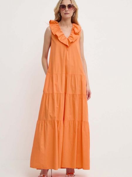 Оранжевое хлопковое длинное платье Silvian Heach