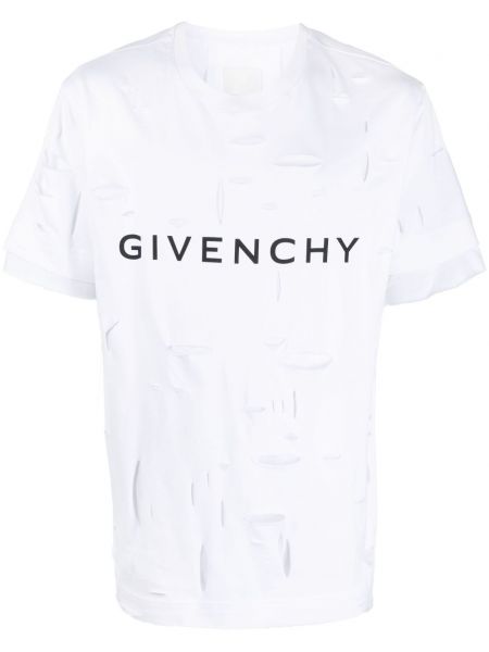 Tricou zdrențuiți din bumbac cu imagine Givenchy alb