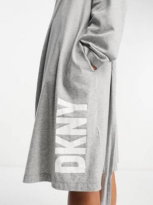 Серый супермягкий халат с логотипом из хлопкового джерси DKNY