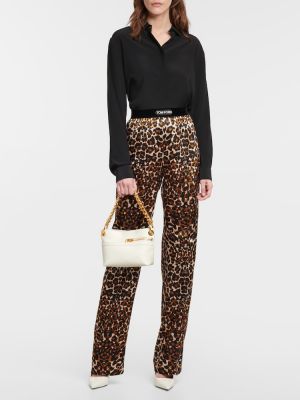 Hodvábne rovné nohavice s potlačou s leopardím vzorom Tom Ford hnedá