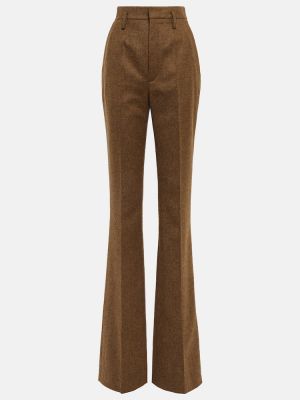 Vlnené rovné nohavice s vysokým pásom Saint Laurent hnedá