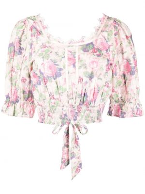 Kort blus med mönster i blommigt Loveshackfancy rosa