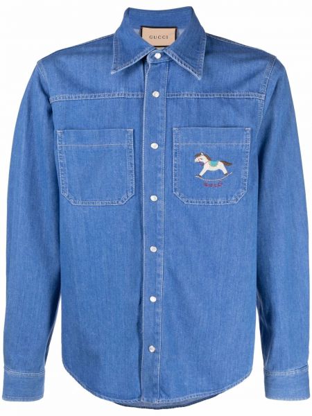 Koszula jeansowa z haftem Gucci, niebieski