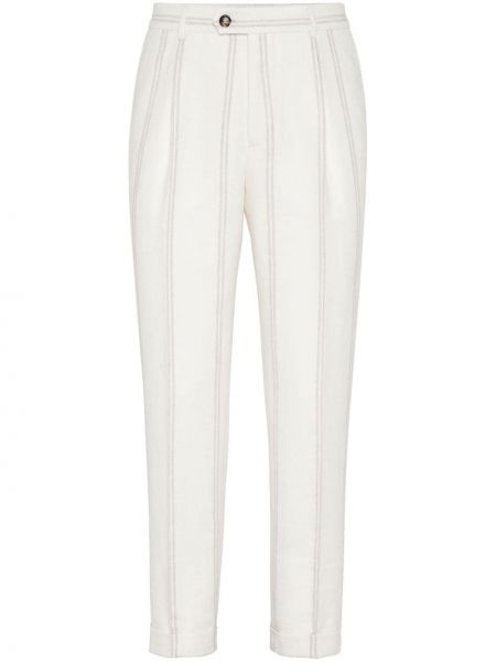 Prugaste hlače s gumbima Brunello Cucinelli bijela