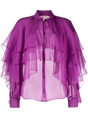 Drapovaná průsvitná košile Roberto Cavalli fialová