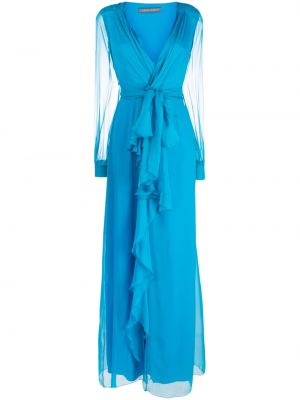 Hedvábné večerní šaty s výstřihem do v Alberta Ferretti - modrá