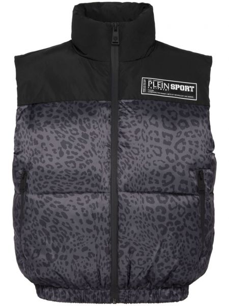 Sporty leopard quiltet vest med print Plein Sport sort