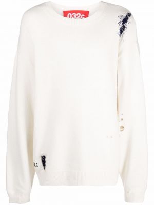 Pleten pulover z vezenjem 032c bela