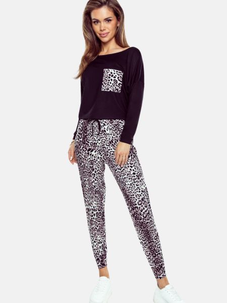 Pižama s potiskom z leopardjim vzorcem Eldar črna