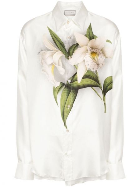 Svilena srajca s cvetličnim vzorcem s potiskom Pierre-louis Mascia bela