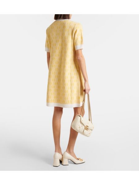 Rochie de lână din jacard Gucci galben