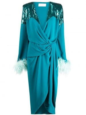 Koktejl obleka s cekini s perjem Nervi modra