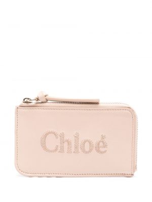 Usnjena denarnica z vezenjem Chloe roza