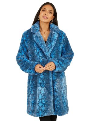 Пальто с принтом со змеиным принтом Yumi синее