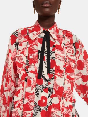 Bluză de mătase cu imagine cu volane Gucci roșu