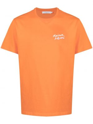 Bavlnené tričko s výšivkou Maison Kitsuné oranžová