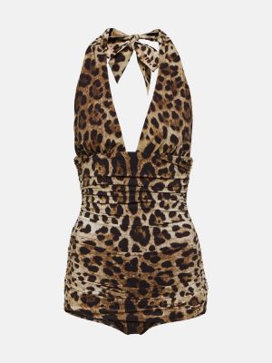 Costum de baie cu imagine cu model leopard Dolce&gabbana maro