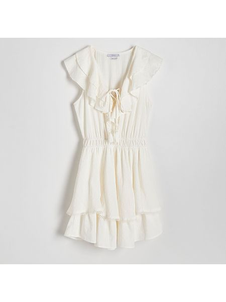 Mini šaty s volány Reserved bílé
