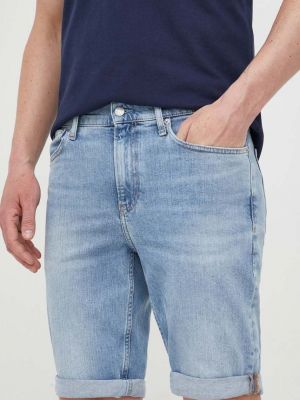 Szorty jeansowe na zamek bawełniane wsuwane Calvin Klein Jeans - niebieski