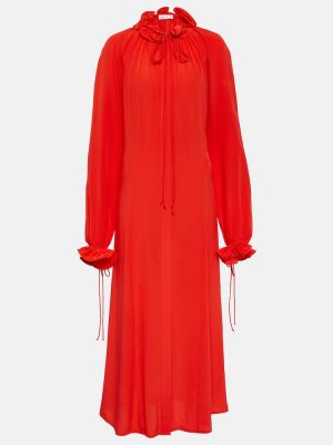 Jedwabna sukienka midi szyfonowa Victoria Beckham czerwona