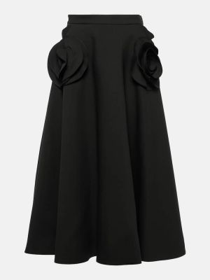 Svilena vunena midi suknja s cvjetnim printom Valentino crna