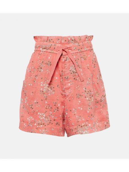 Bombažne svilene kratke hlače s cvetličnim vzorcem Isabel Marant roza