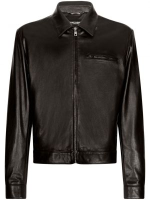 Kožená bunda na zip Dolce & Gabbana černá