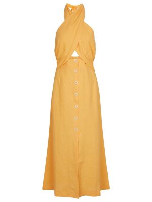 Lniana sukienka midi Nanushka pomarańczowa