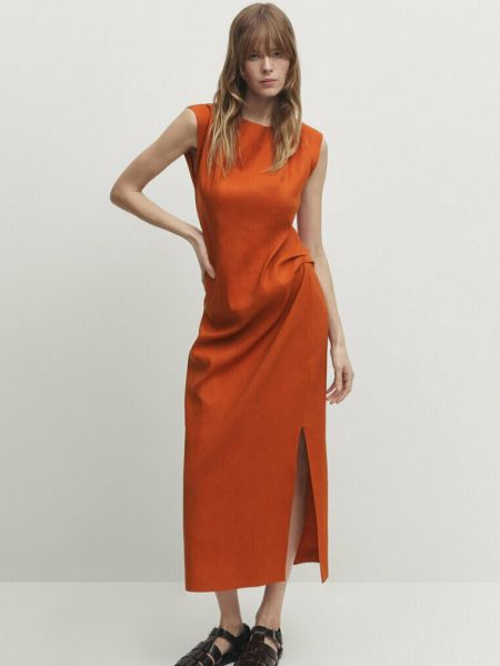 Плиссированное платье Massimo Dutti оранжевое