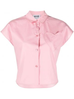 Bavlnená rifľová košeľa so srdiečkami Moschino Jeans ružová