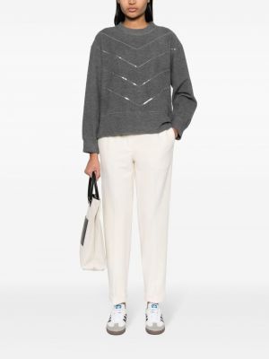 Pailletten sweatshirt mit rundem ausschnitt Peserico grau