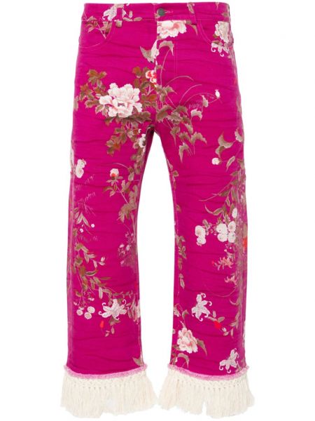 Blugi conici cu model floral Pierre-louis Mascia roz