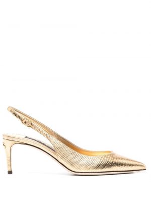 Pantofi cu toc din piele slingback Dolce & Gabbana auriu