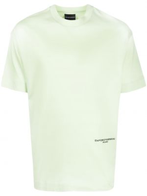 Bombažna majica s potiskom Emporio Armani zelena