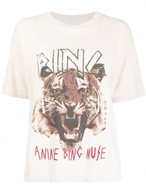 Хлопковая футболка с принтом Anine Bing, бежевая