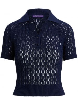 Prozirna svilena polo majica Ralph Lauren Collection plava