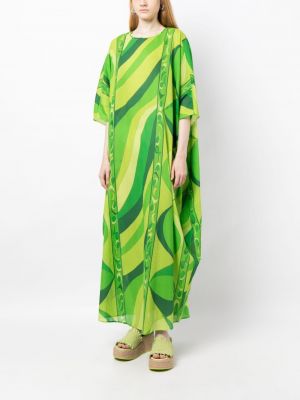 Robe longue en soie à imprimé Pucci vert