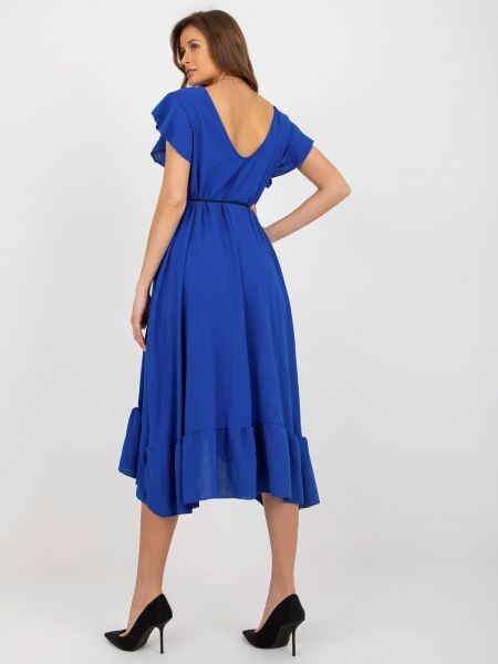 Midi šaty s volánmi s krátkymi rukávmi Fashionhunters modrá
