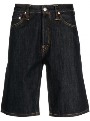 Shorts en jean en coton à imprimé Evisu bleu