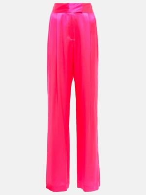 Hedvábné kalhoty s vysokým pasem relaxed fit The Sei růžové