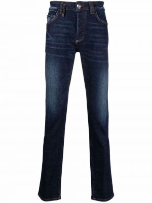 Haftowane jeansy skinny Philipp Plein niebieskie