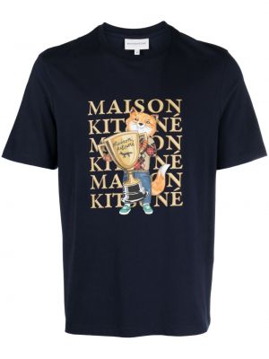 Bavlněné tričko Maison Kitsuné modré