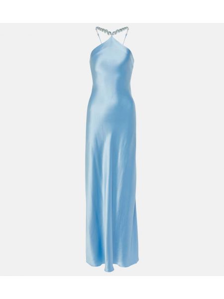 Satenska haljina na naramenice s biserima Staud plava