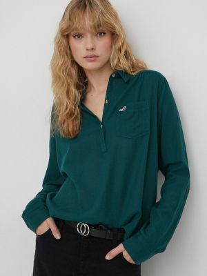 Памучна блуза Hollister Co. зелено