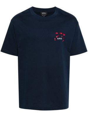 Bombažna majica s potiskom A.p.c. modra