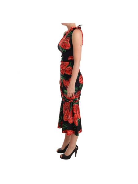 Jedwabna sukienka midi w kwiatki Dolce And Gabbana czarna