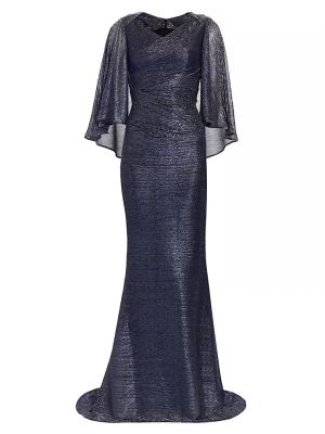 Платье металлик с накидкой на спине Talbot Runhof, cobalt