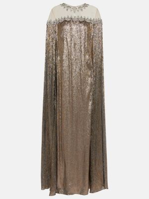 Krištáľové hodvábne dlouhé šaty Oscar De La Renta zlatá