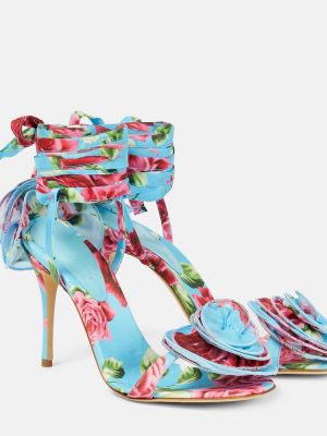 Satenaste sandali s cvetličnim vzorcem Magda Butrym modra