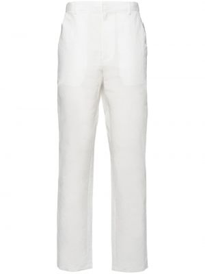 Lněné rovné kalhoty Prada bílé